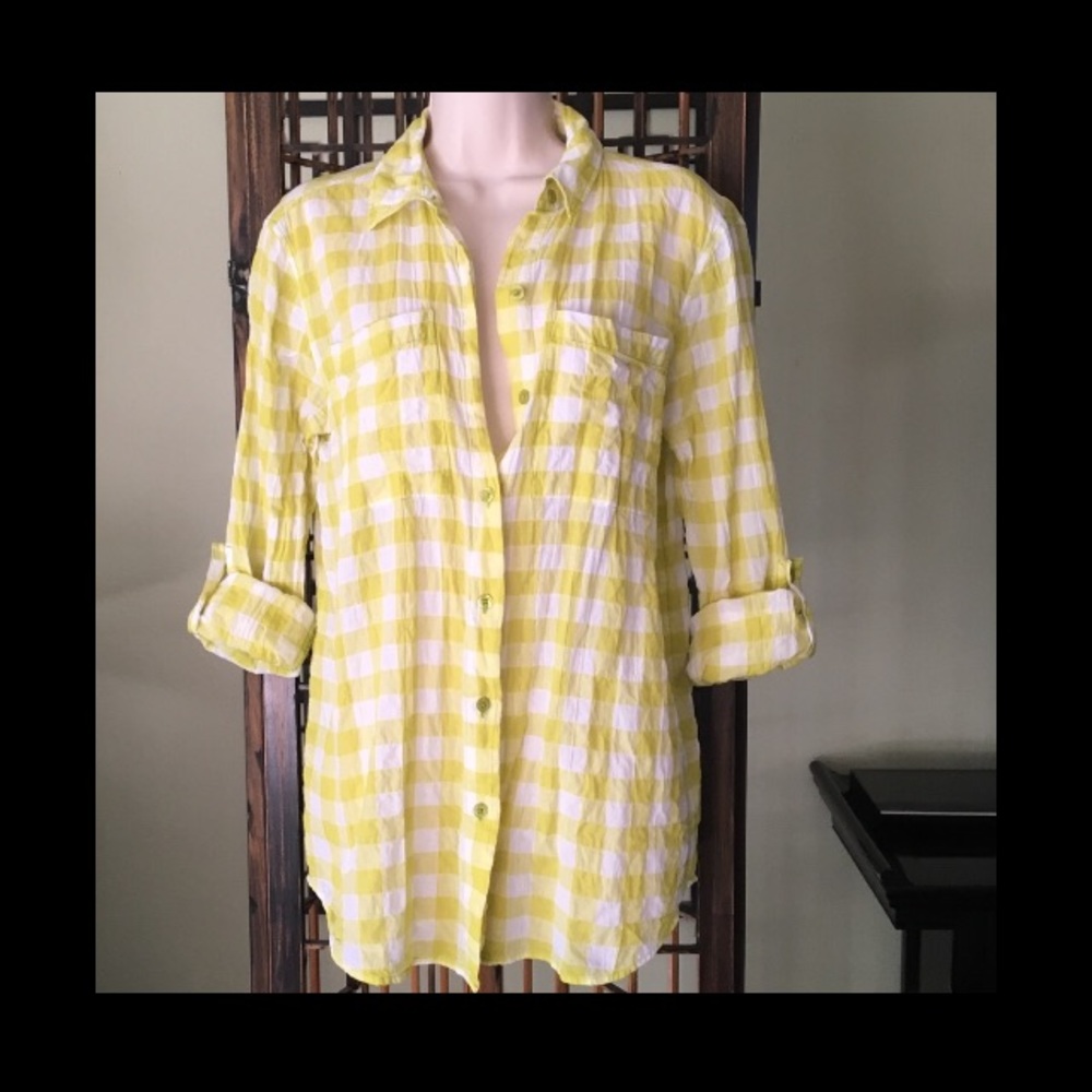 Michael Kors Button down blouse Checkered Yellow/White/Chartreuse Medium